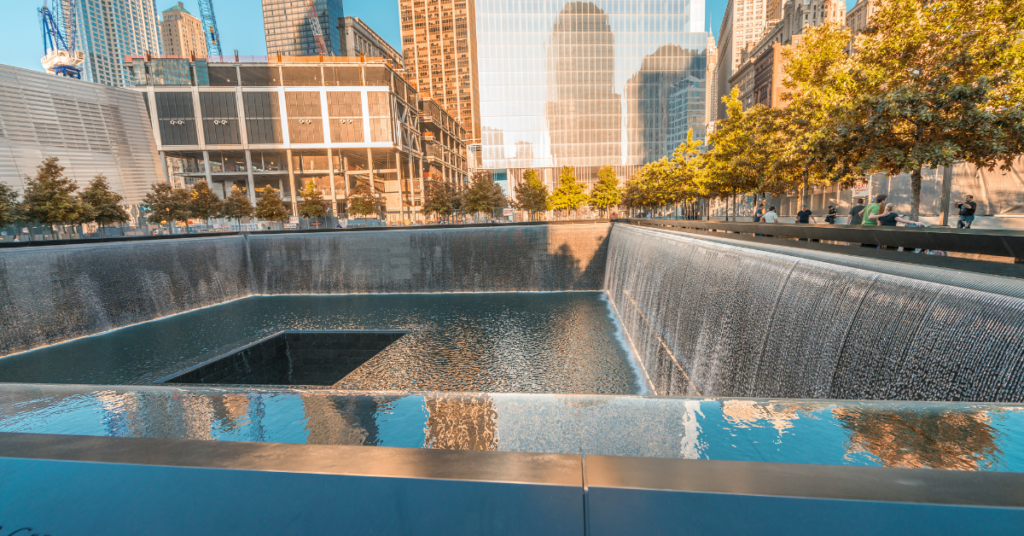 Reflecting pool at the 9/11 memorial in downtown Manhattan.