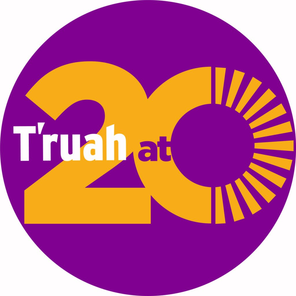 purple and yellow graphic that says T'ruah at 20
