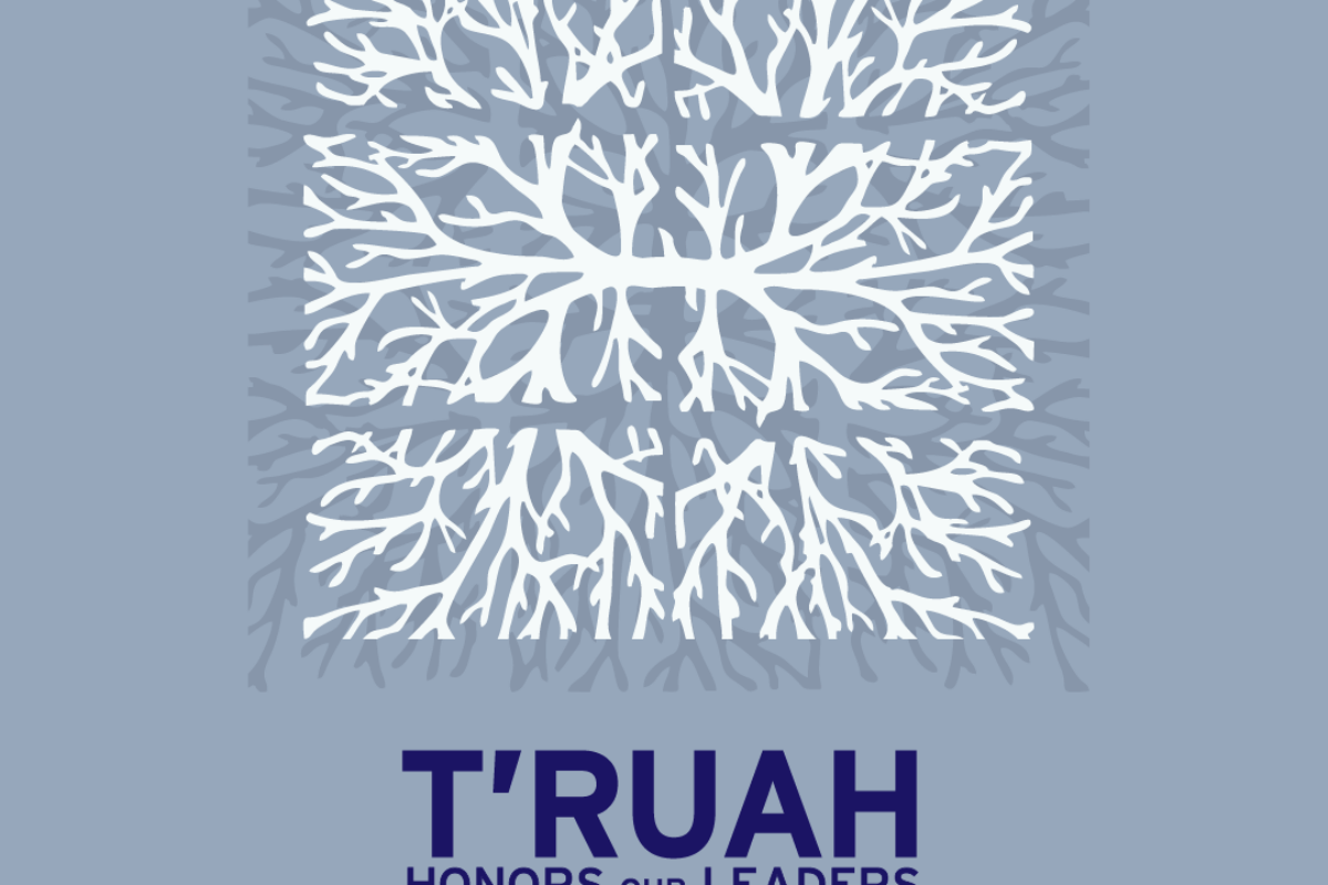 Blue graphic with white abstract design says: T'ruah honors our leaders. A celebration of human rights. May 10, 2023