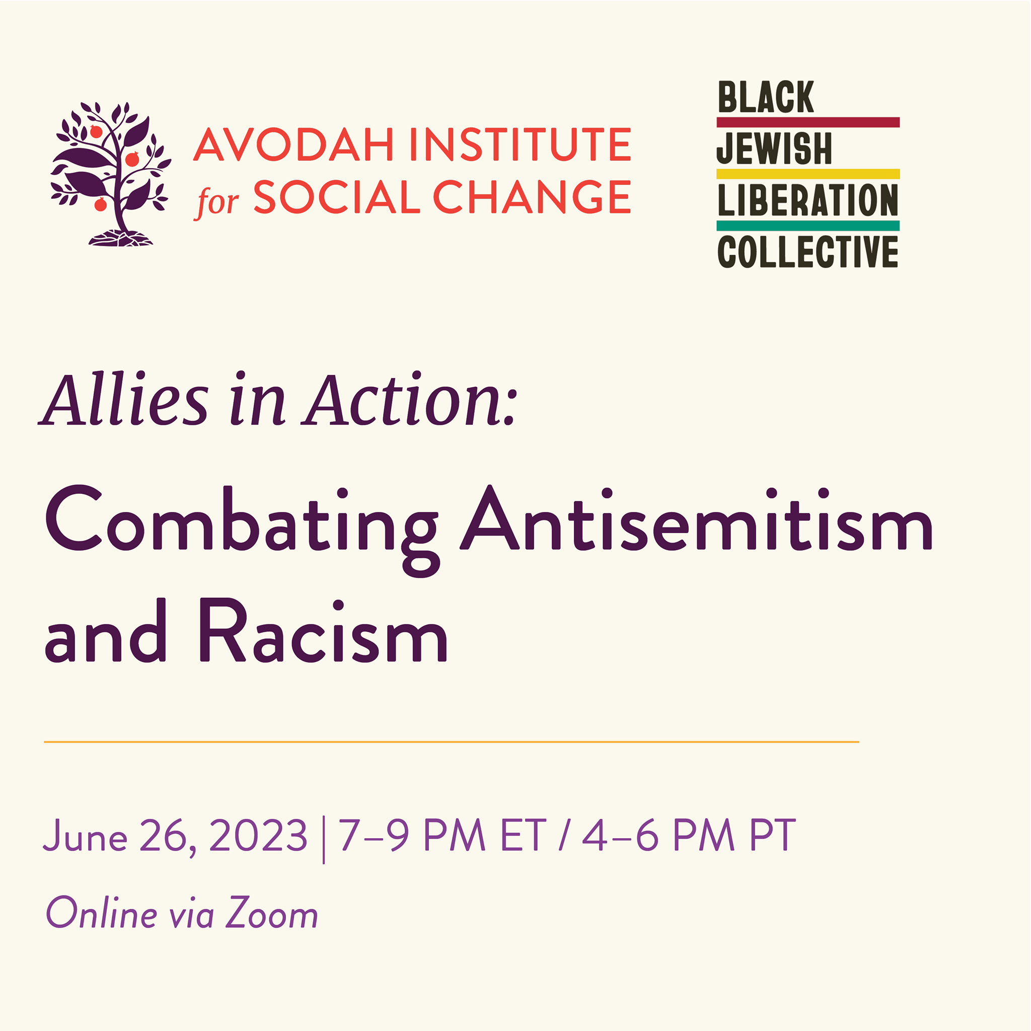 This virtual learning session convened by the Avodah Institute for Social Change in partnership with the Black Jewish Liberation Collective will focus on how to shift away from isolation and towards community building, and share how addressing antisemitism is a key part of the movement for racial justice. Come learn how we can overcome this moment of fear through inspiring conversation from leaders in the field. Taking place on Monday, June 26 from 7-9 p.m. ET, this free event will feature an opening panel and breakout rooms on the following topics: how to talk about antisemitism with your non-Jewish neighbors; how to have intergenerational conversations about antisemitism; and how to teach about antisemitism to Jewish teens.