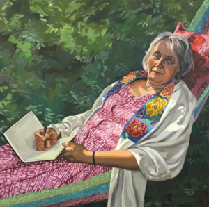 A painted portrait of the author, Aurora Levins Morales